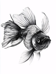 黑白手绘鲤鱼