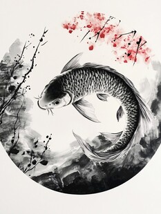 年年有余水墨画