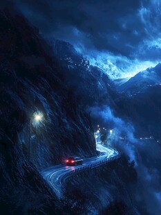 山路傍晚夜幕