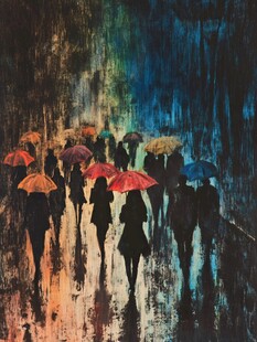 雨中漫步的行人