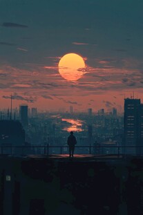 插画城市夕阳