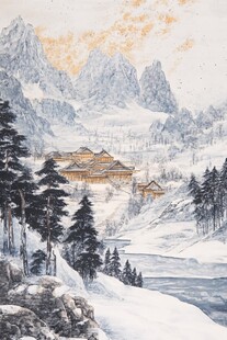 雪山飞雪油画