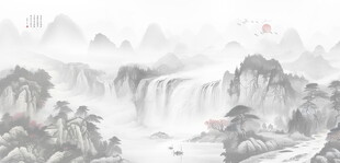 水墨山水画背景墙画