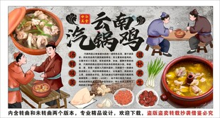古风汽锅鸡火锅工装背景墙装饰画