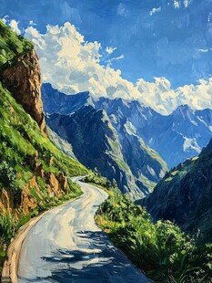 乡间道路油画