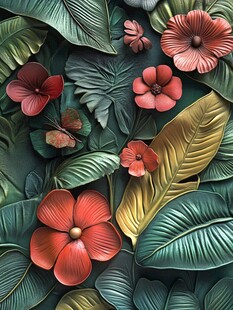 3d浮雕缤纷花卉