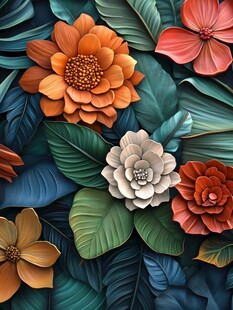 3d浮雕缤纷花卉