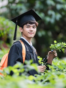 大学生穿学士服