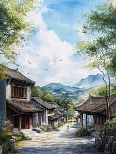 写实古镇插画