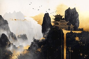 仙鹤楼阁古风山水画