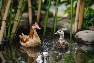 水塘边的鸳鸯鸭