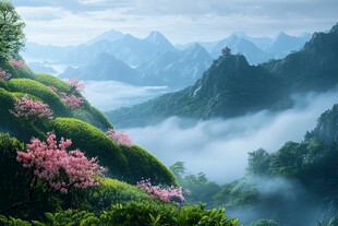 禅意山水山峰云雾风景