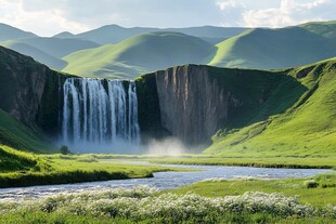 高清瀑布背景墙壁纸