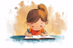 认真学习的小女孩