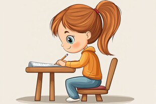 认真学习的小女孩