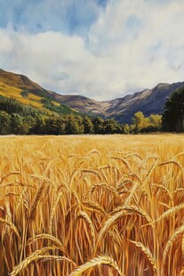 油画金黄色麦田