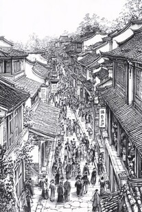 手绘古代街道