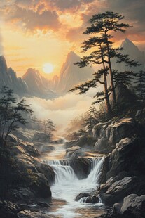 迎客松油画