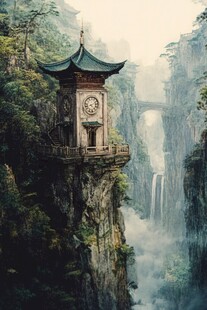 天界晓钟风景插画