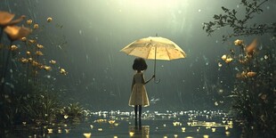 雨中撑伞的少女
