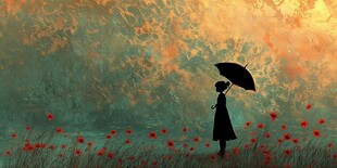 雨中撑伞的少女