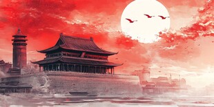 水墨横店横店红色水彩