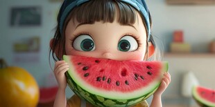 开心的抱着西瓜