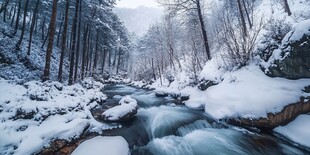 山谷溪流雪