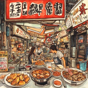 腌卤店插画