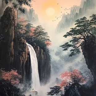 迎客松油画