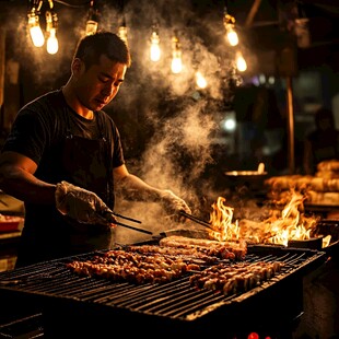 新疆夜市烤羊肉串