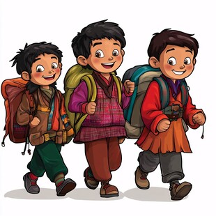 背书包的卡通小孩