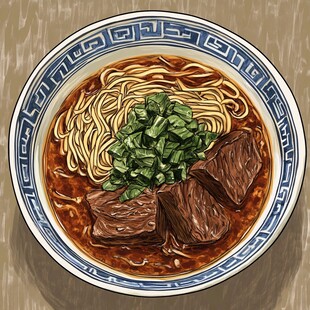 红烧牛肉面绘画