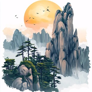 古典古风复古迎客松