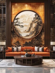 圆山水框画硬包背景