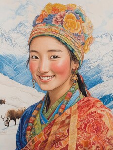 手绘门巴族少女