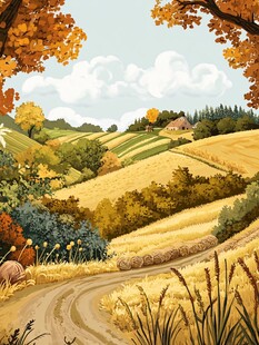 金色秋天乡村田野风景