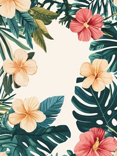 田园风热带树叶花朵