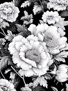复古风黑底大花朵图案