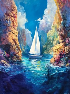 扬帆踏浪油画