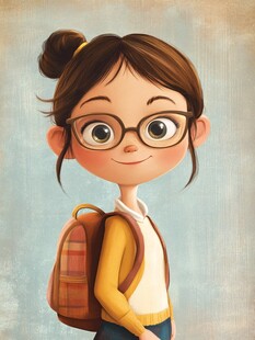 插画人物戴眼镜女孩