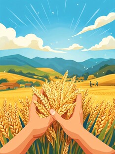 手捧麦穗插画