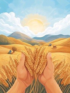手捧麦穗插画