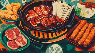 火锅撸串美食插画