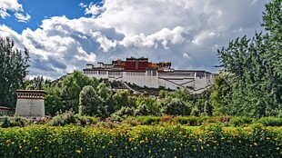 蓝天白云下的布达拉宫