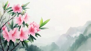 禅意山水手绘花卉