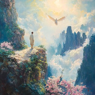 迎客松油画