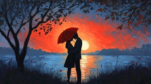 唯美浪漫情侣插画