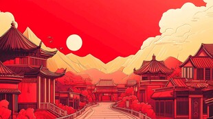 横店插画宣传背景素材