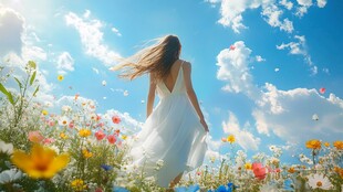 唯美花儿女神背影